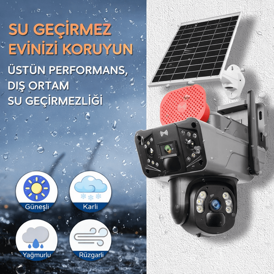 Solar Panelli, Güneş Enerjili, SIM Kartlı 4G, 6MP Çift Lensli PTZ Güvenlik Kamerası – Hareket Algıla