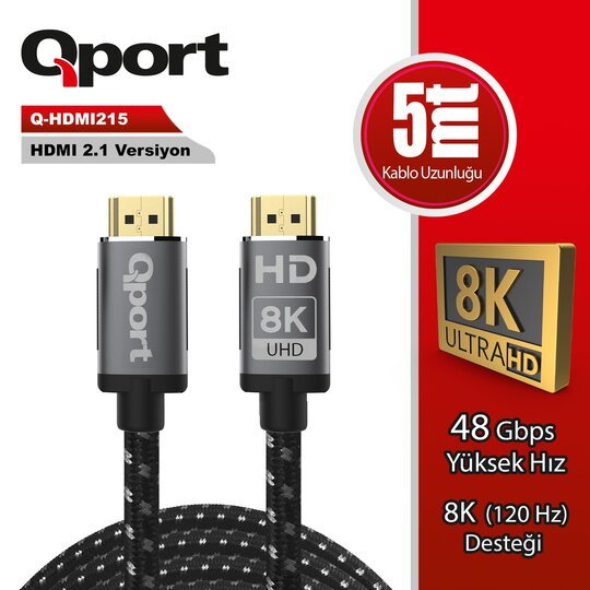 Qport Q-Hdmı215 Hdmı 2.1V 8K Altın Uçlu Kablo 5 Mt Kablo