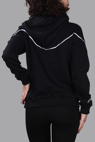 Siyah Kapüşonlu Nakışlı Sweatshirt