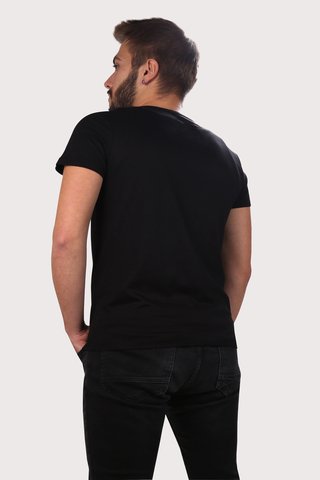 Erkek Siyah Ön Araba  Baskılı Basic Tshirt