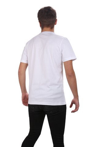 Erkek Beyaz V Yaka Ön Wanted Baskılı Basic Tshirt