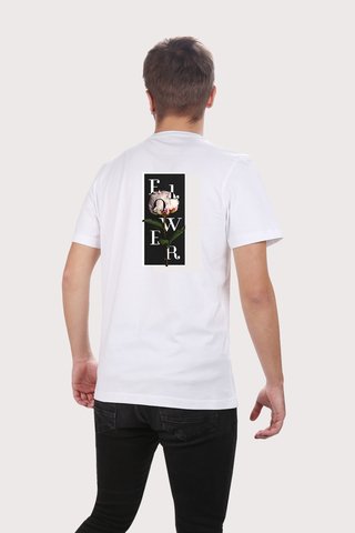 Erkek Beyaz V Yaka Flower Baskılı Basic Tshirt