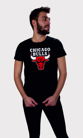 Erkek Siyah Bisiklet Yaka Chicago Bulls