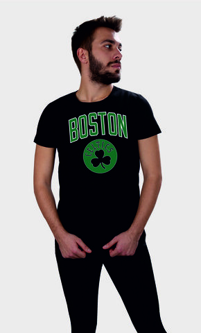 Erkek Siyah Bisiklet Yaka Boston Tshirt