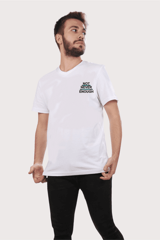 Erkek Beyaz V Yaka Baskılı T-shirt