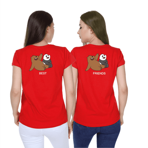 Kadın Kırmızı Best Freinds Bisiklet Yaka Tshirt