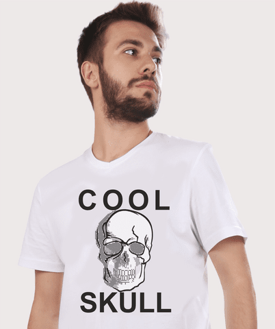 Erkek Beyaz V Yaka Coll Skull Taşlı Kurukafa