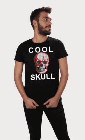 Erkek Siyah Bisiklet Yaka Coll Skull Taşlı Kurukafa