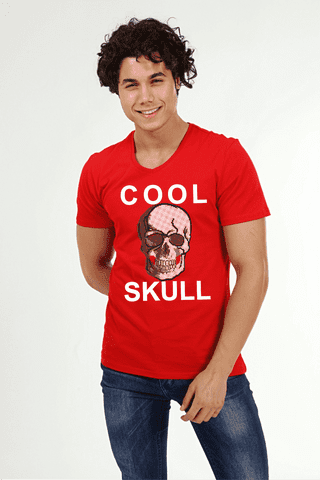 Erkek Kırmızı V Yaka Coll Skull Taşlı Kurukafa