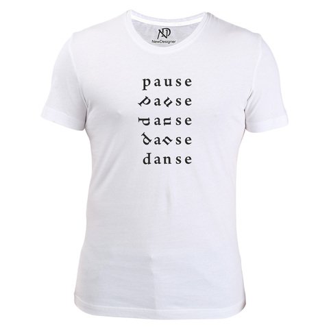 Erkek Bisiklet Yaka Beyaz Tshirt Pause Dance