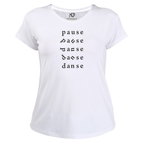 Kadın V Yaka Beyaz Tshirt Pause Dance