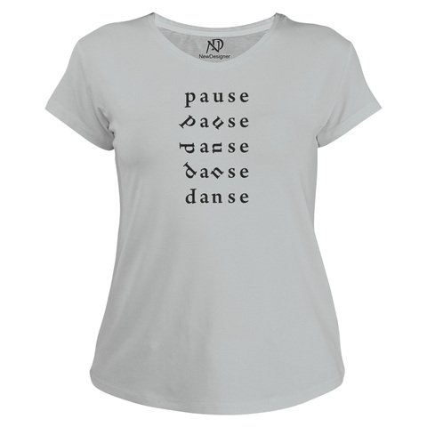 Kadın V Yaka Gri Tshirt Pause Dance