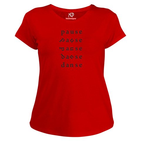 Kadın V Yaka Kırmızı Tshirt Pause Dance