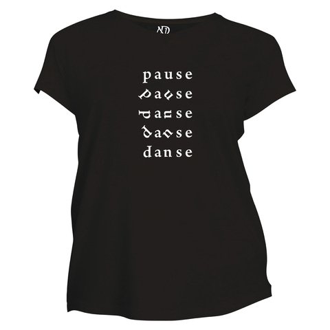 Kadın Bisiklet Yaka Siyah Tshirt Pause Dance