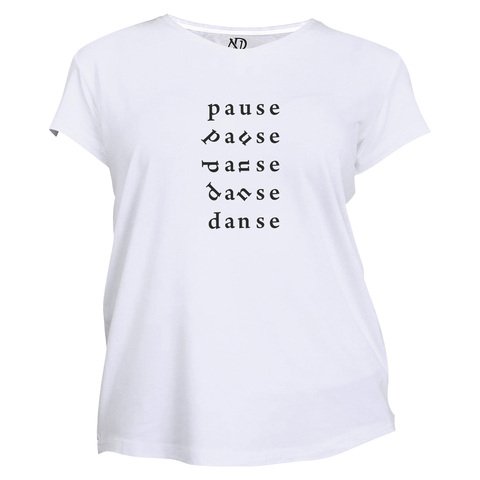 Kadın Bisiklet Yaka Beyaz Tshirt Pause Dance