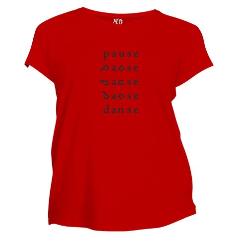 Kadın Bisiklet Yaka Kırmızı Tshirt Pause Dance