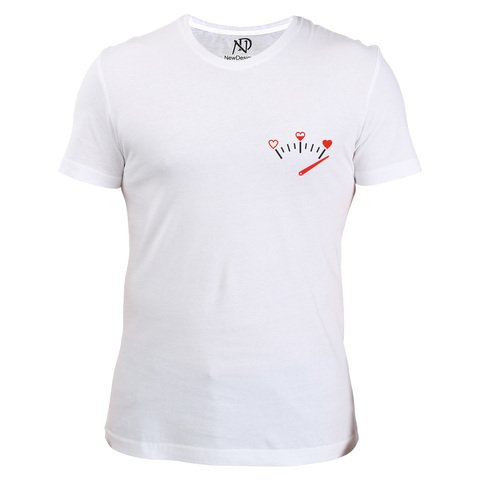 Erkek V Yaka Beyaz Tshirt Kalp İbre