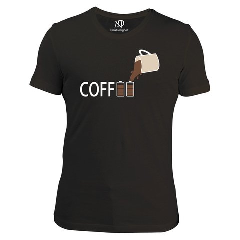 Erkek Bisiklet Yaka Siyah Tshirt Coffee Pil