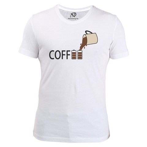 Erkek Bisiklet Yaka Beyaz Tshirt Coffee Pil