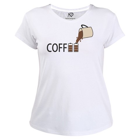 Kadın V Yaka Beyaz Tshirt Coffee Pil