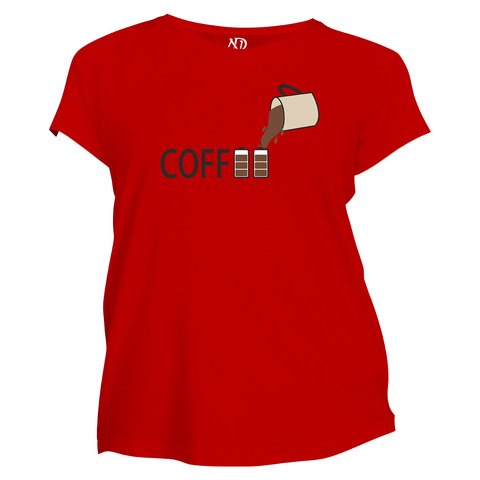 Kadın Bisiklet Yaka Kırmızı Tshirt Coffee Pil