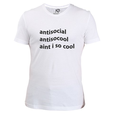 Erkek V Yaka Beyaz Tshirt Antisocial