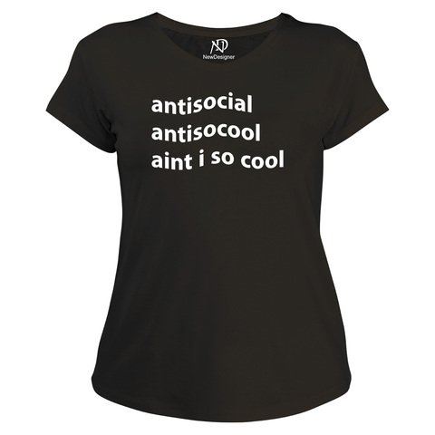 Kadın V Yaka Siyah Tshirt Antisocial