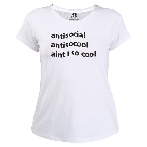 Kadın V Yaka Beyaz Tshirt Antisocial