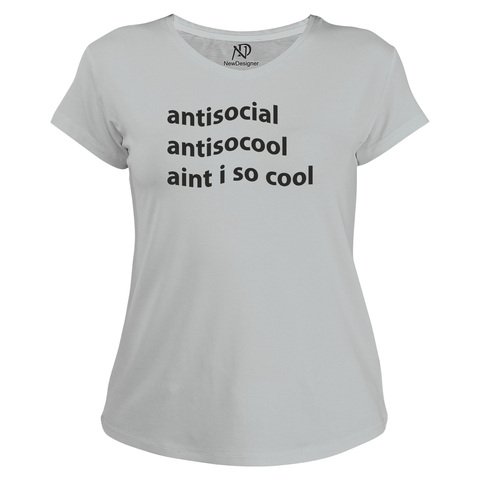 Kadın V Yaka Gri Tshirt Antisocial