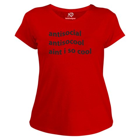 Kadın V Yaka Kırmızı Tshirt Antisocial