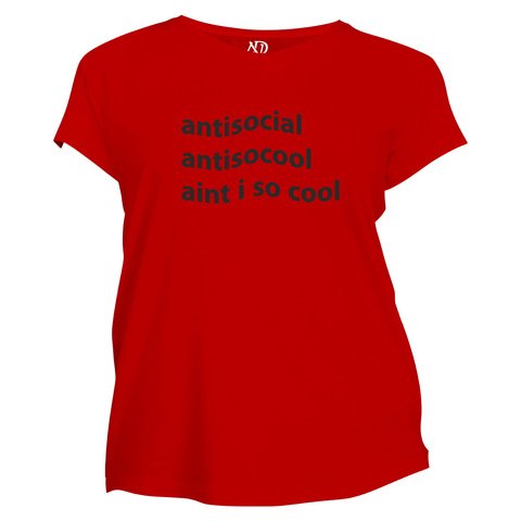 Kadın Bisiklet Yaka Kırmızı Tshirt Antisocial