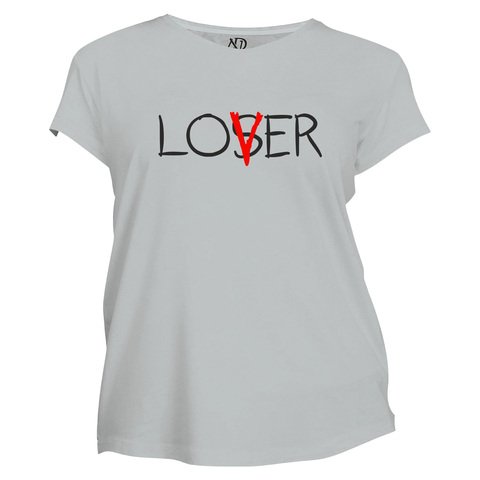 Kadın Bisiklet Yaka Gri Tshirt Lover Loser