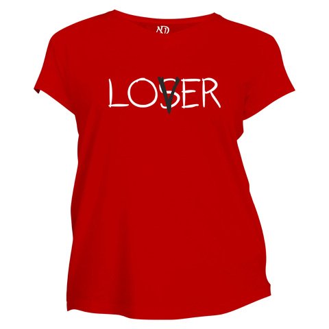 Kadın Bisiklet Yaka Kırmızı Tshirt Lover Loser