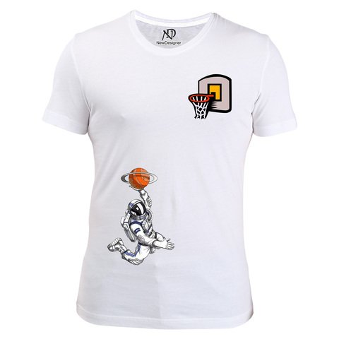 Erkek Bisiklet Yaka Beyaz Tshirt Astronot Basketbolcu