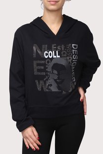 Kristal Taşlı Yazılı Gözlüklü Deri Baskılı Sweatshirt