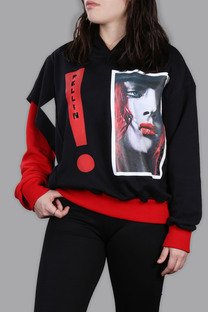 Siyah/Kırmızı Baskılı Yandan Kapama Detaylı Sweatshirt