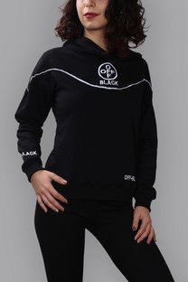 Siyah Kapüşonlu Nakışlı Sweatshirt