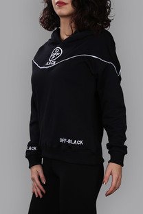 Siyah Kapüşonlu Nakışlı Sweatshirt