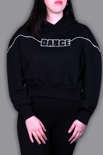 SİYAH DANCE ARMALI BEYAZ ŞERİTLİ KAPÜŞONLU SWEATSHİRT