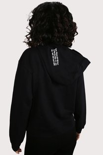 Kadın Siyah Kapüşonlu Kız Çiçekli Baskes Baskılı Sweatshirt