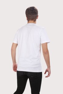 Erkek Beyaz V Yaka Ön Çiçek Desenli Basic Pamuklu Tshirt