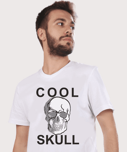 Erkek Beyaz V Yaka Coll Skull Taşlı Kurukafa