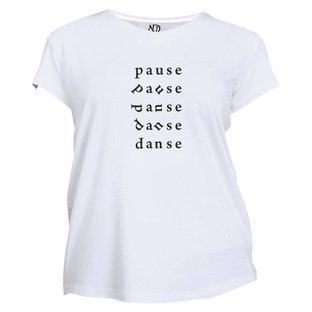 Kadın Bisiklet Yaka Beyaz Tshirt Pause Dance