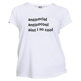 Kadın Bisiklet Yaka Beyaz Tshirt Antisocial