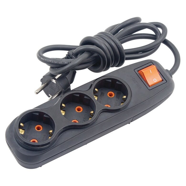 3'LÜ Topraklı Anahtarlı Grup Priz 2 m SİYAH 3'LÜ Topraklı Anahtarlı Grup Priz 2 m SİYAH