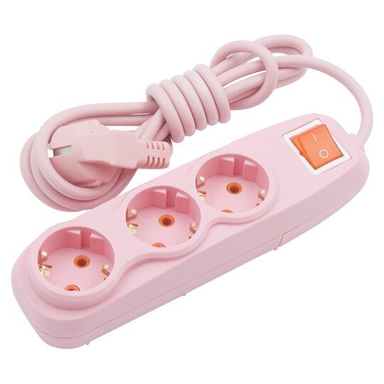 3'LÜ Topraklı Anahtarlı Grup Priz 2 m PEMBE