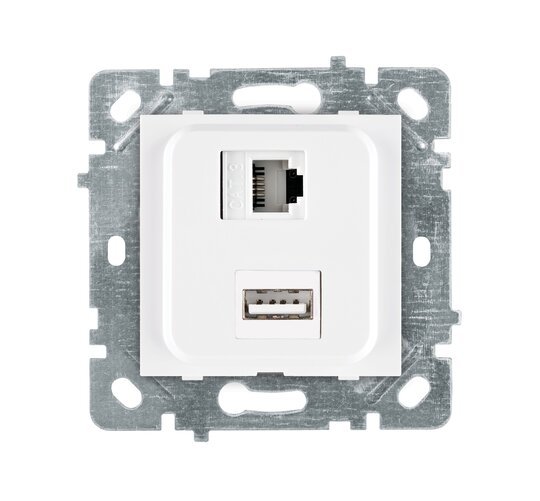 Selene Natürel Mekanizma Kapak USB + DATA CAT5 (Şarj Etme Özelliği Yoktur) Jaklı  Beyaz