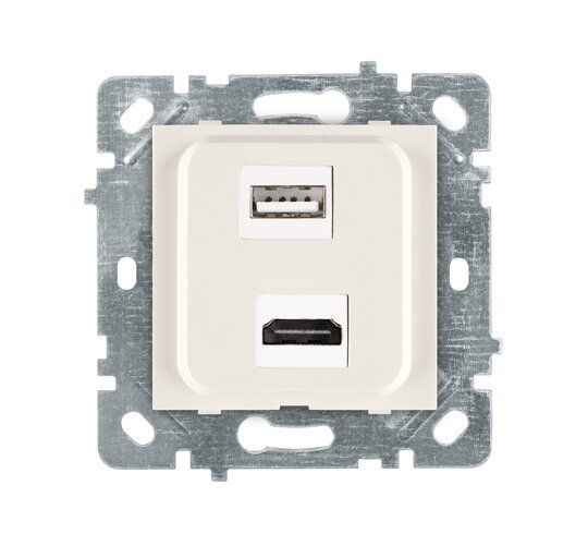 Selene Natürel Mekanizma Kapak HDMI+USB PRİZİ (Şarj Etme Özelliği Yoktur) JAKLI Krem