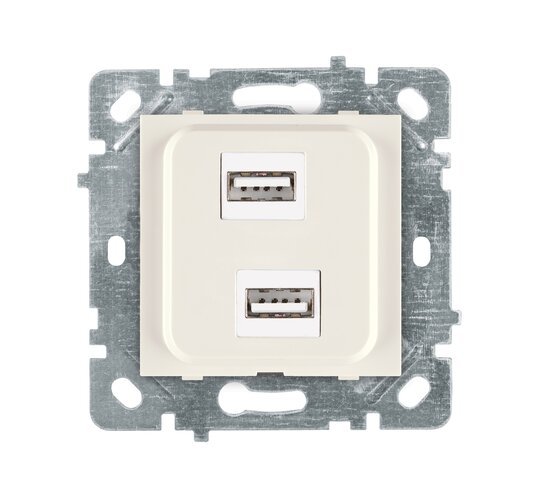 Selene Natürel Mekanizma Kapak İkili USB Prizi (Şarj Etme Özelliği Yoktur) Jaklı  Krem