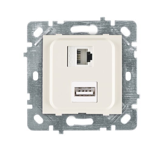 Selene Natürel Mekanizma Kapak USB + DATA CAT5 (Şarj Etme Özelliği Yoktur) Jaklı  Krem